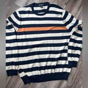 Brooks Brothers Crewneck Classic  Navy Cream Striped Sweater Supima Cotton XL